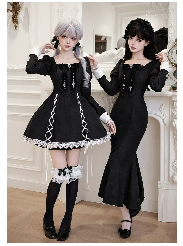 With PUJI - Rose Doll - Gothic Lolita Short OP, Mermaid Dress
