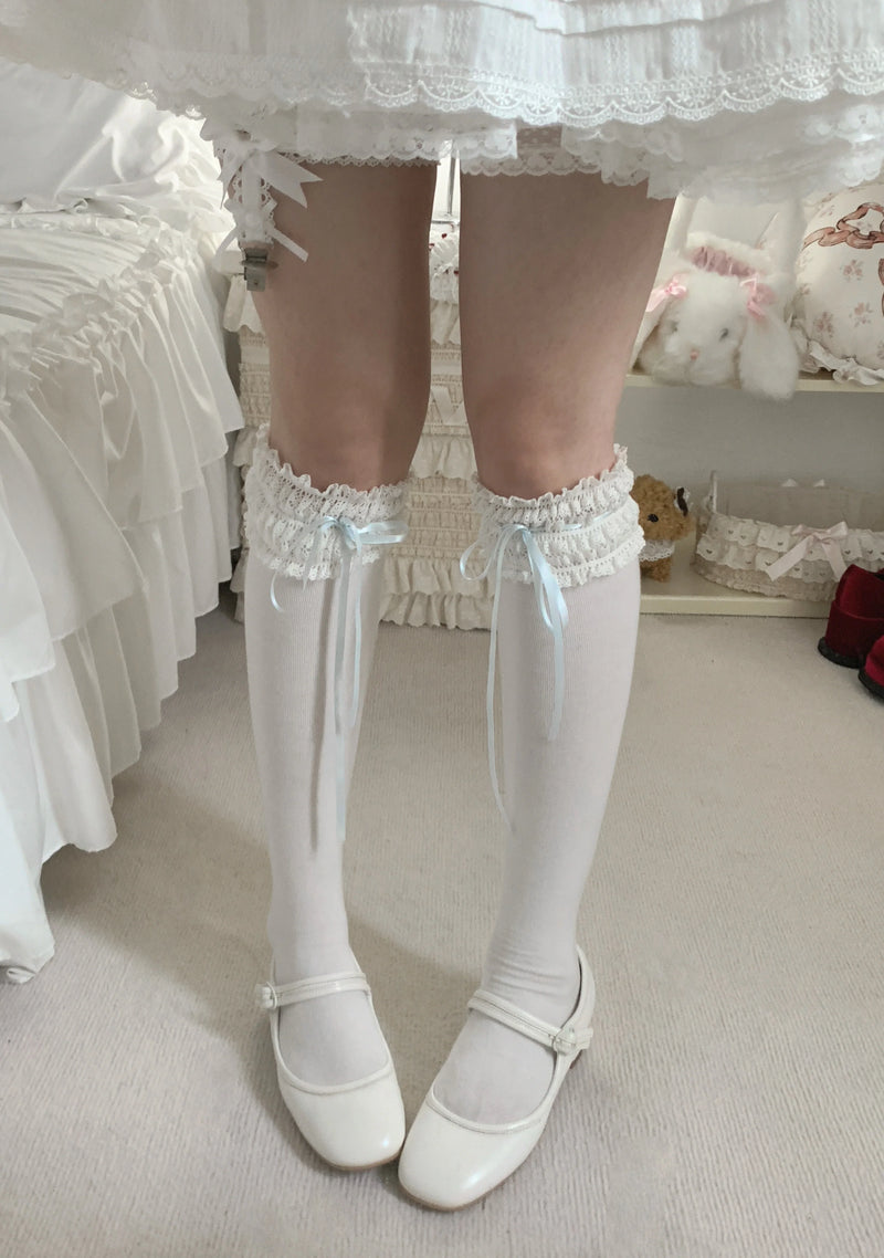 Gentle Town - Sweet Lolita Cotton Calf Socks, Ankle Socks Blue calf socks One Size