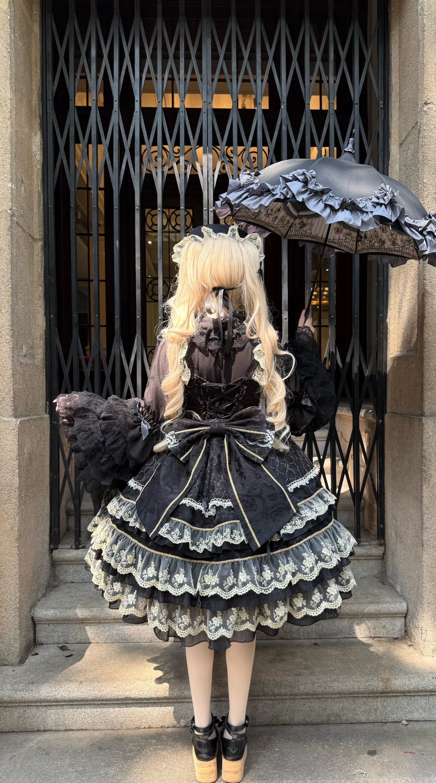 Hanguliang - Gem Crown - JSK Dress with Tiered Ruffles and Ribbon Bows - option image
