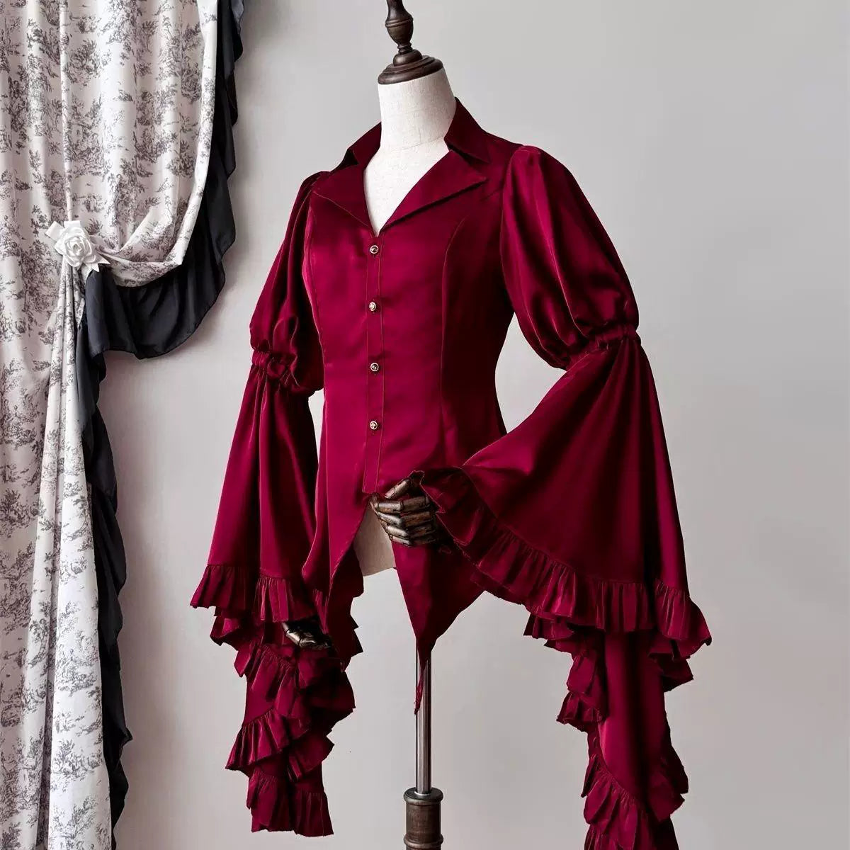 Sweetheart Dream Machine - Ruffle Cascade - V-Neck Blouse with Tiered Ruffle Sleeves