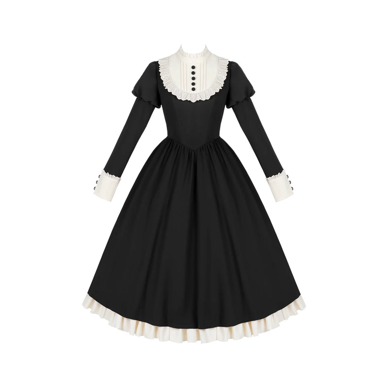 With PUJI - Miss Lita - Classic Lolita dress suit with an adjustable flutter-sleeve apron detail view 9