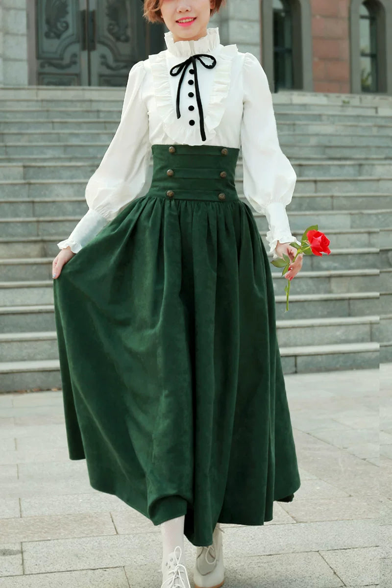 LACE GARDEN - Magic Academy - High-Waist Full Skirt Set with Ruffled Blouse