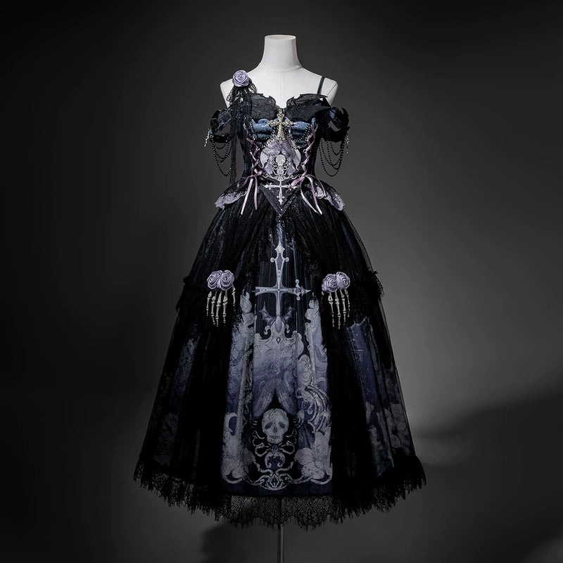 Sweet Promise - Dark Halloween - Black-and-lavender Gothic JSK with a central skull motif