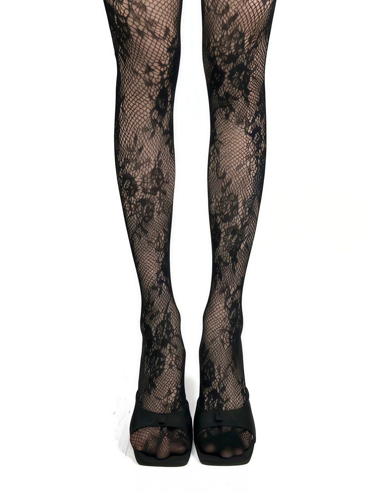 White Socks - French Rose - Rose-Pattern Fishnet Tights with Lace Texture