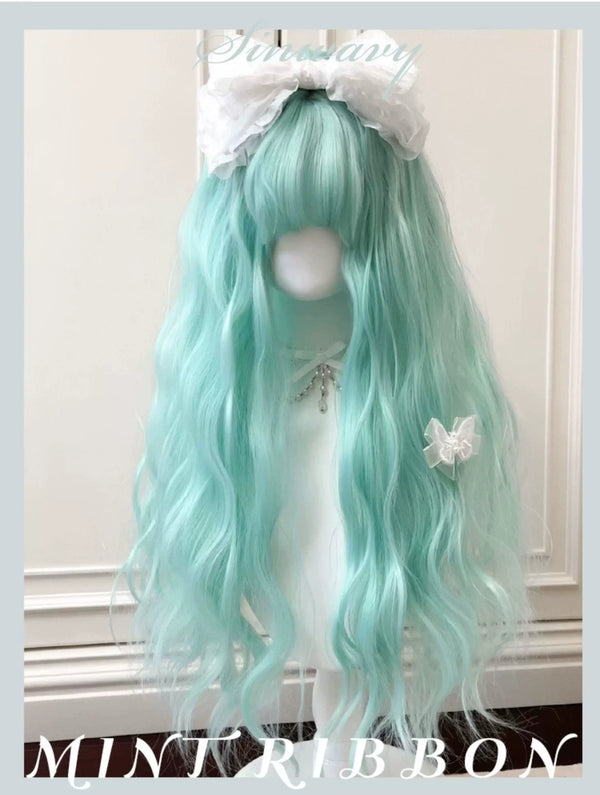 Mint green wool-curl wig with full fringe - view 1