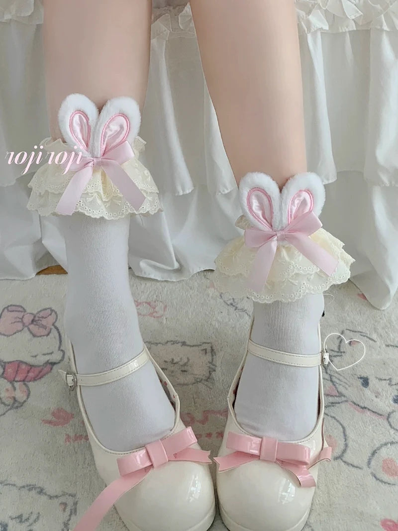 Roji Roji - Sweet Lolita Cotton Socks - Bunny Ear & Ribbon Bow Socks