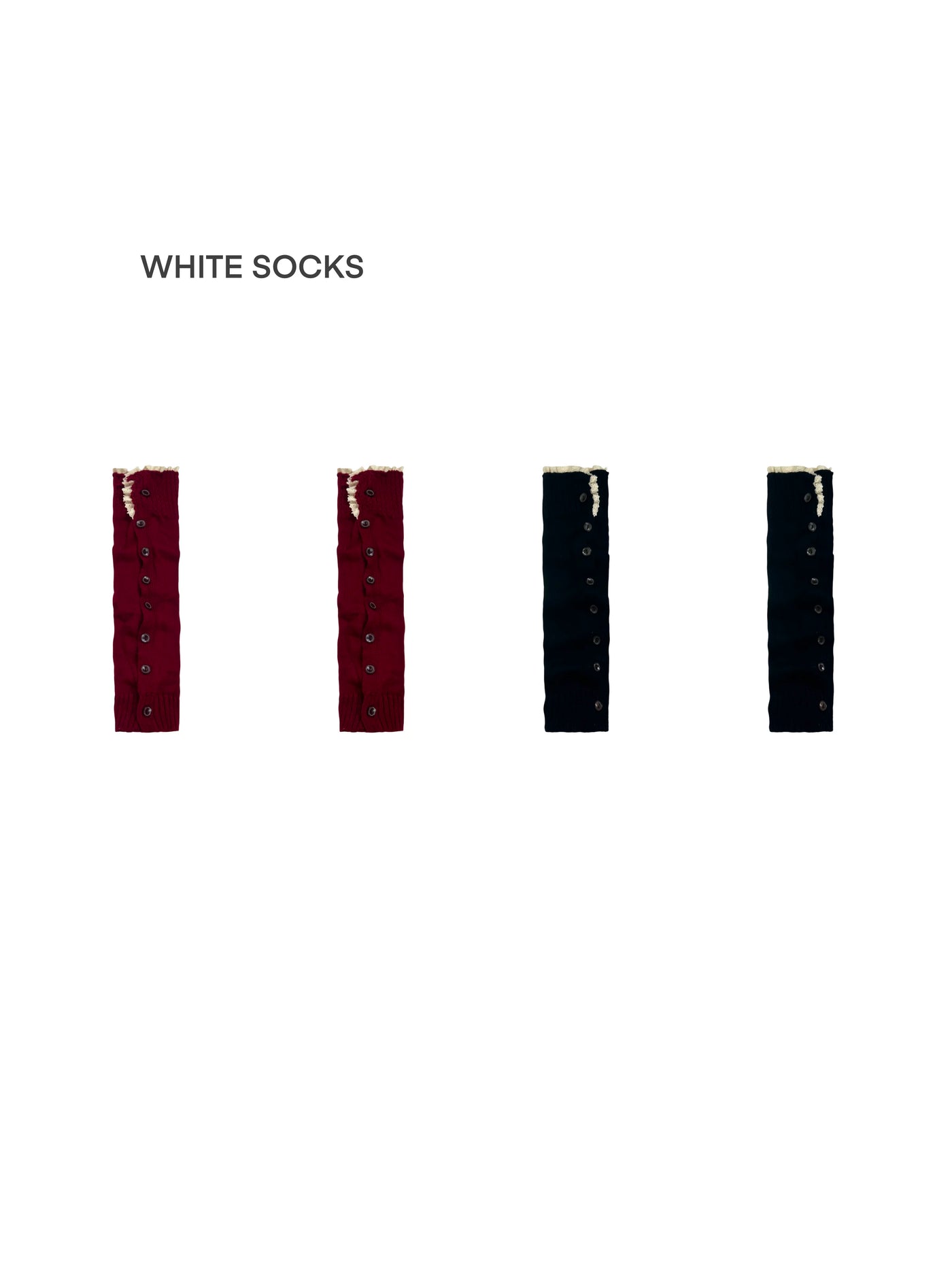 White Socks - Buttoned Scrunch Knit - Knit Leg Warmer Socks with Lace Trim and Buttons