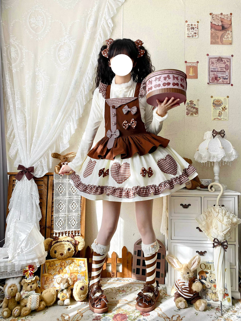 White Tea Story - Sweet Lolita - Tiered gingham check skirt with bow