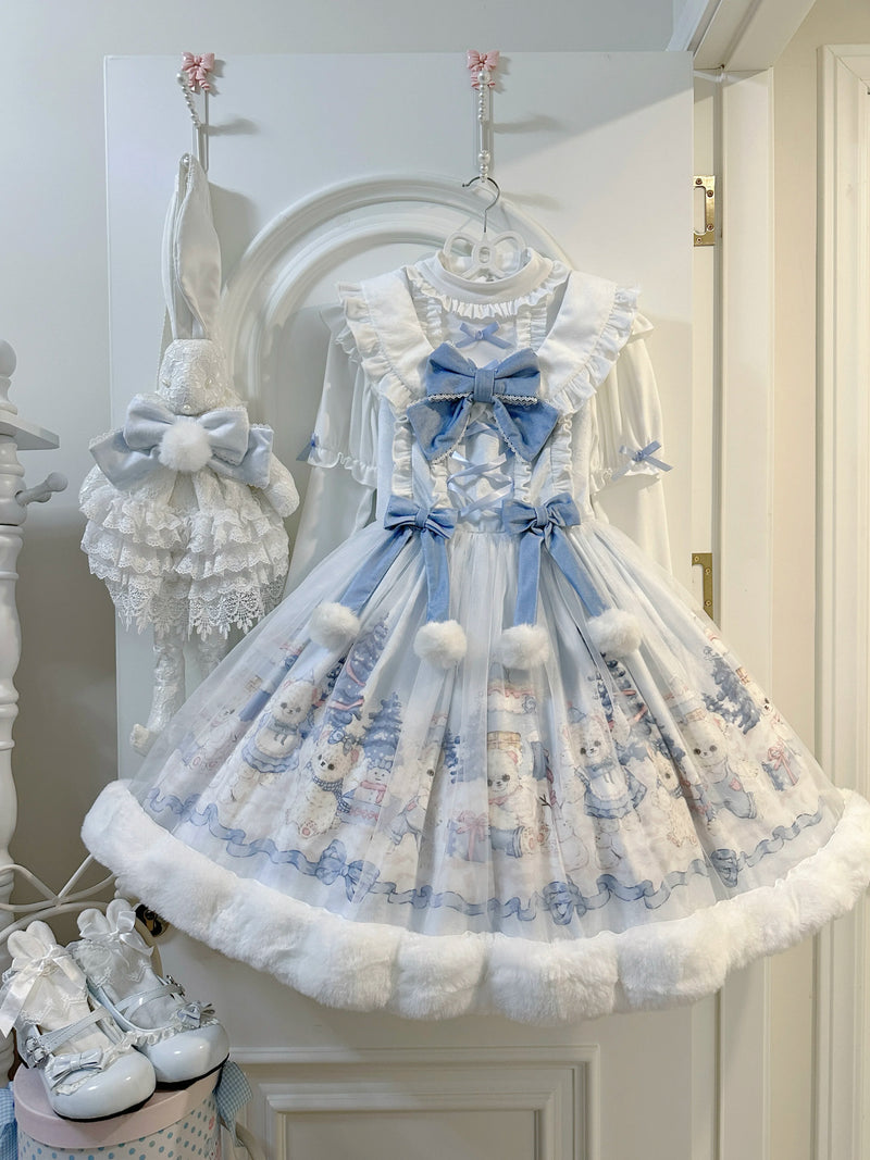 Tuchuan Girl Winter Fluffy Bear JSK & Cape Options — jsk Dress + Headpiece