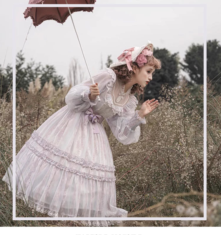 Yueele - Lavender Courtyard - Plus-Size Sweet Lolita OP Dress - detail view 6