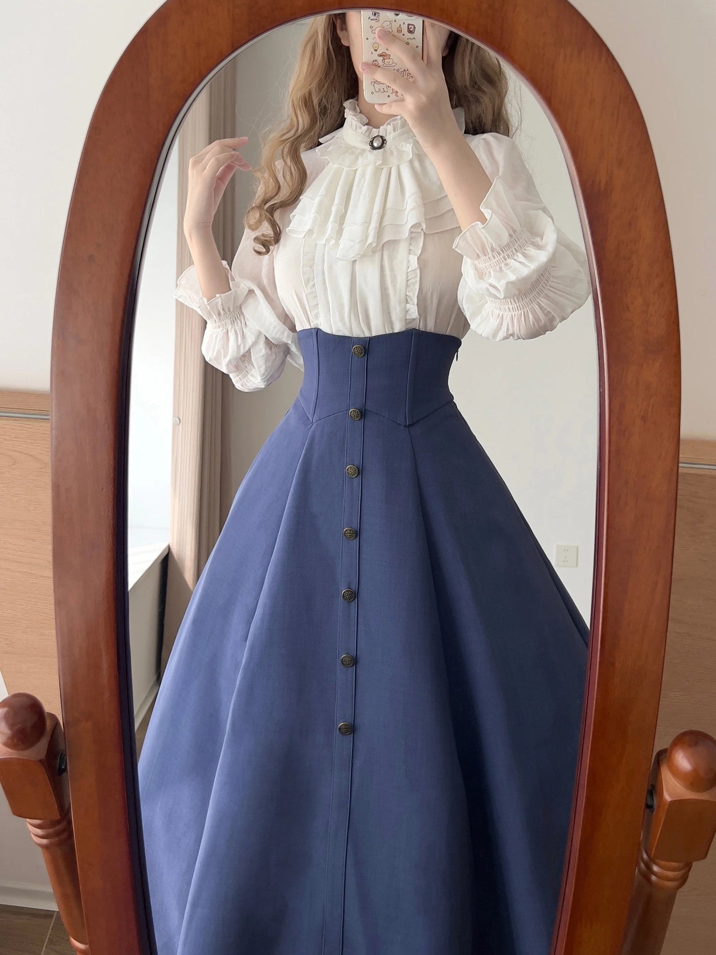 Forest Wardrobe - Misty Forest - White Classic Lolita Long Sleeve Blouse, Detachable Jabot
