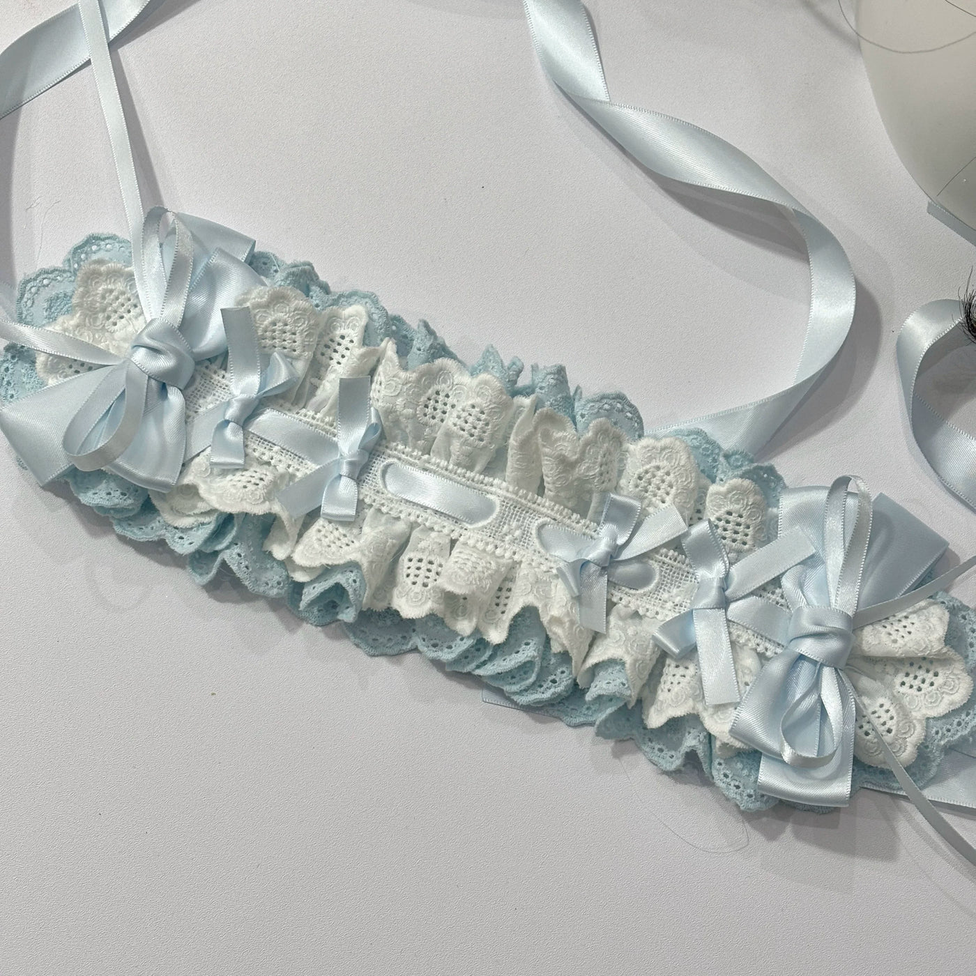 Cat Tart - Handmade Lace Bow - Lace-Trimmed Headband with Ribbon Ties