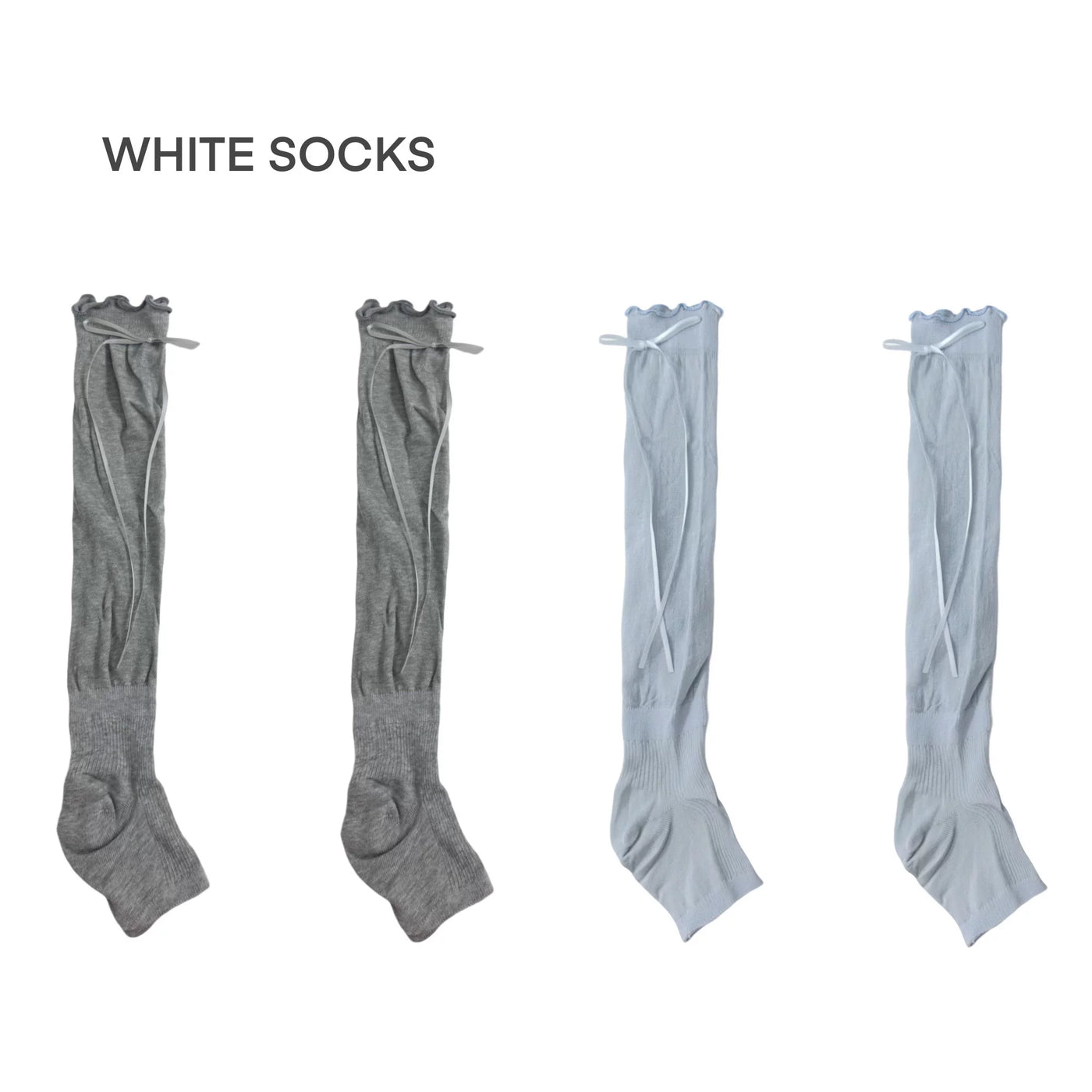 White Socks - Side Ribbon - Slouchy Calf Socks with Side Ribbon Ties