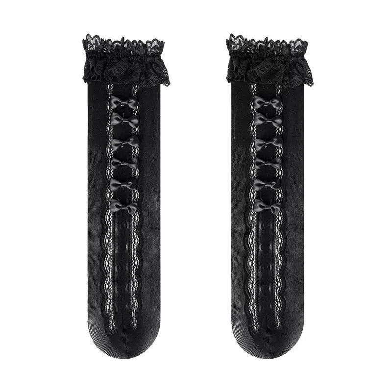 Sock Noble lace-trimmed scrunch socks with small bows in black, white and natural colourways