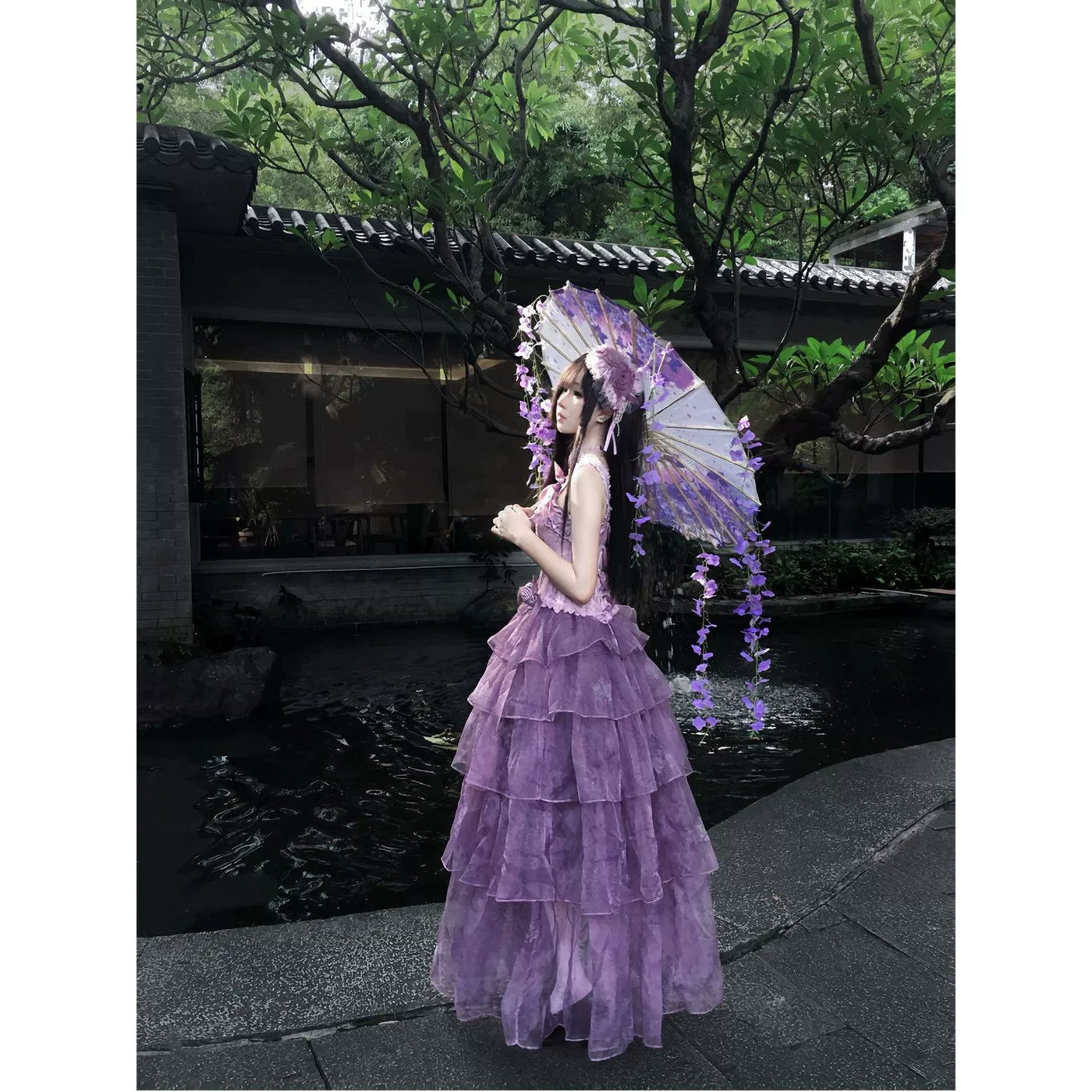 Creamy - Wisteria Bride - Long-Length Lolita Dress with Tiered Ruffles