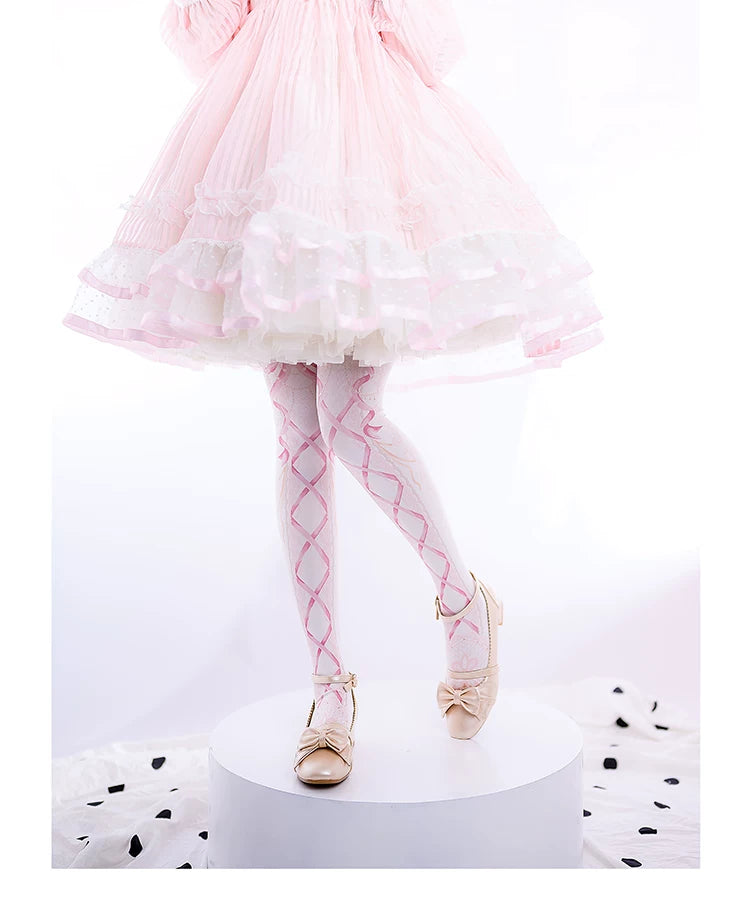 roji roji - Love and Vows - 120D Velvet Ribbon-Lattice Tights