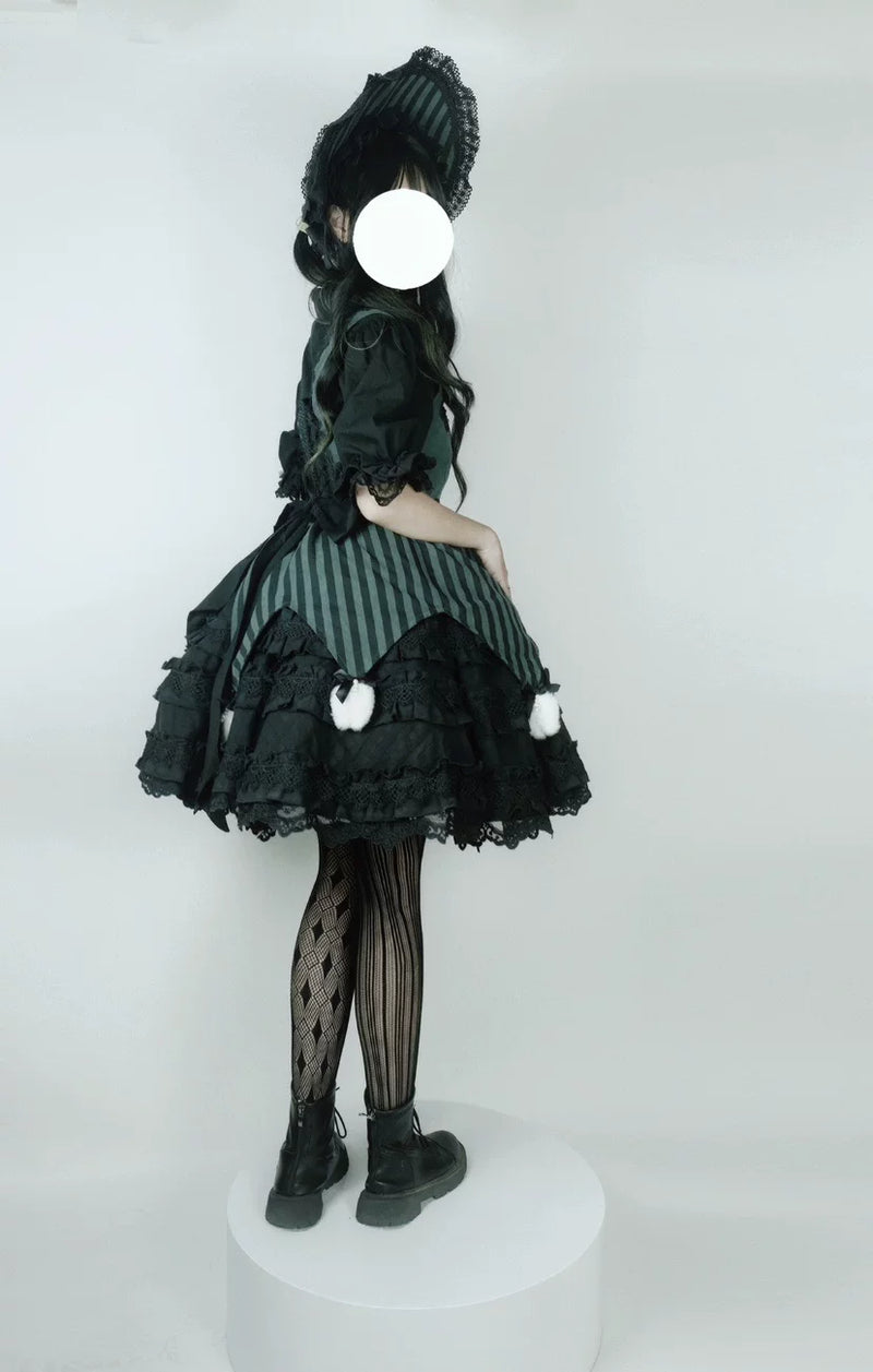Caged Bird Hotel - Little Tooth Fairy - Gothic Lolita Fishnet Stockings with Diamond-and-Stripe Panels – detail view 4