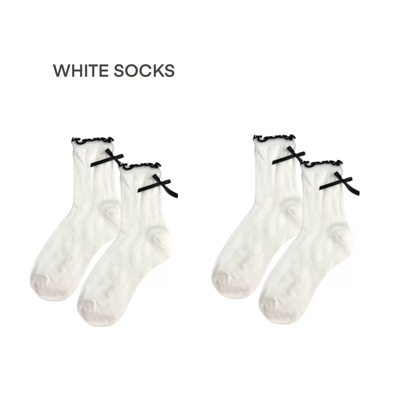 White Socks - Ballet Ribbon - Mid-Calf Socks with Lace Trim and Bow Detail