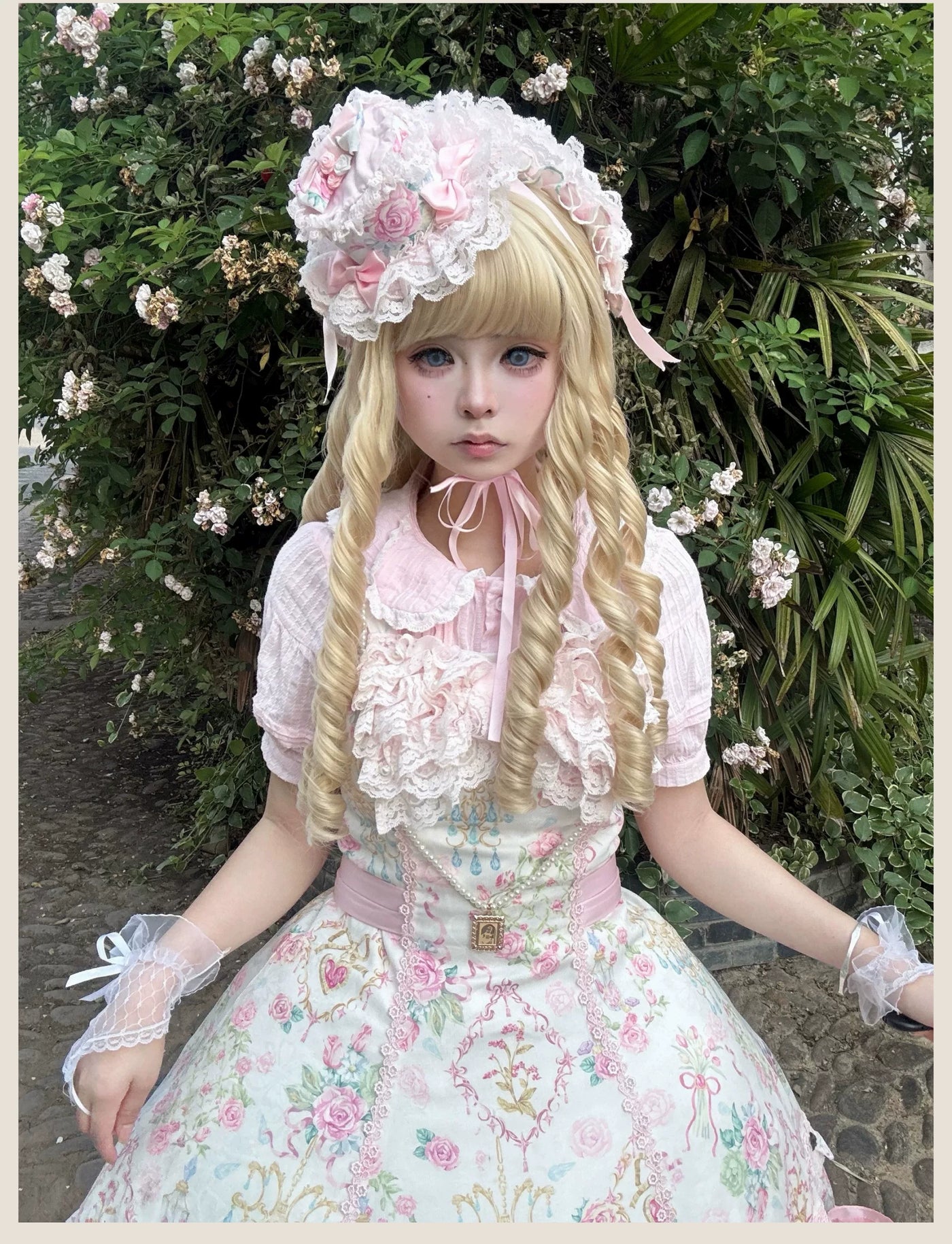 Tata Long Ear - Spring 2025 Floral Wall - Floral Print JSK Dress with Layered Lace Ruffles