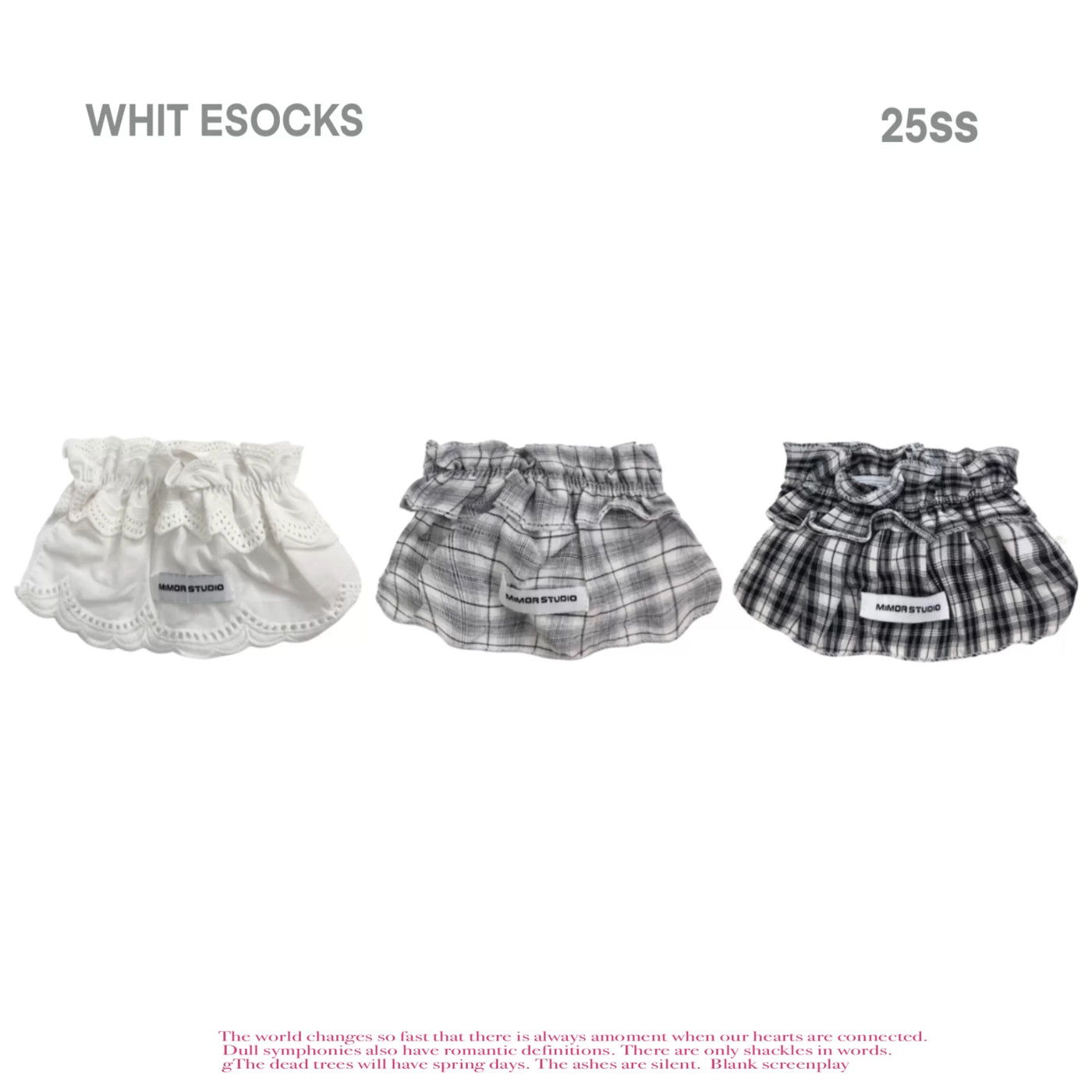 White lace frilled plaid Lolita stack sock with ruffled cuff
