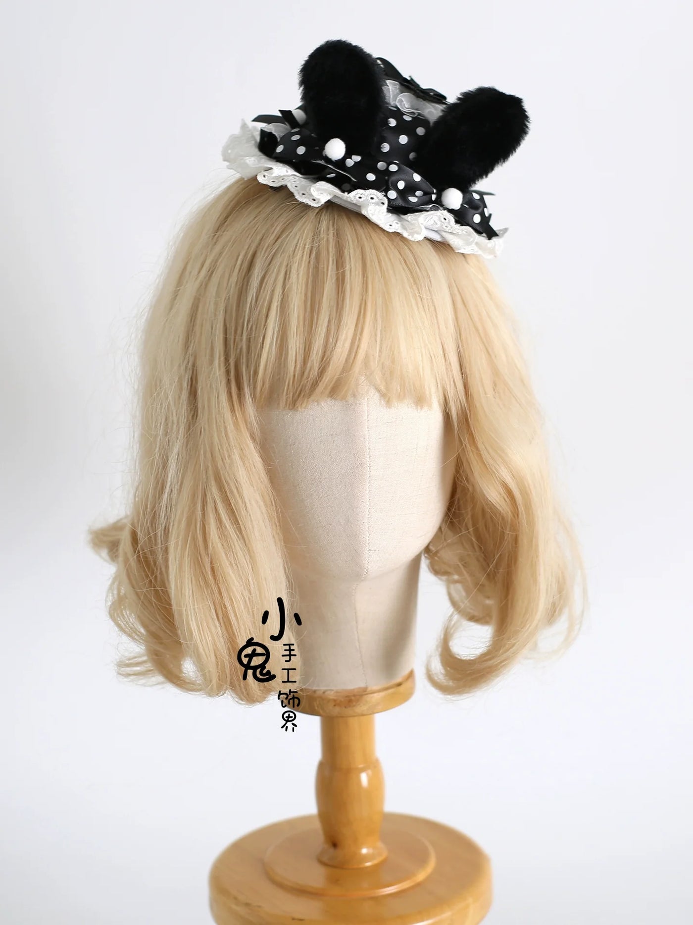Xiaogui - Polka Dot Lolita Headdress - Detachable Bunny Ear Headwear