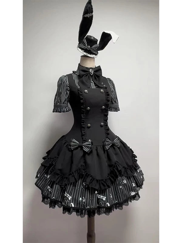 Creamy - Gothic Stripe - Dress Set with striped panels and a bow tie