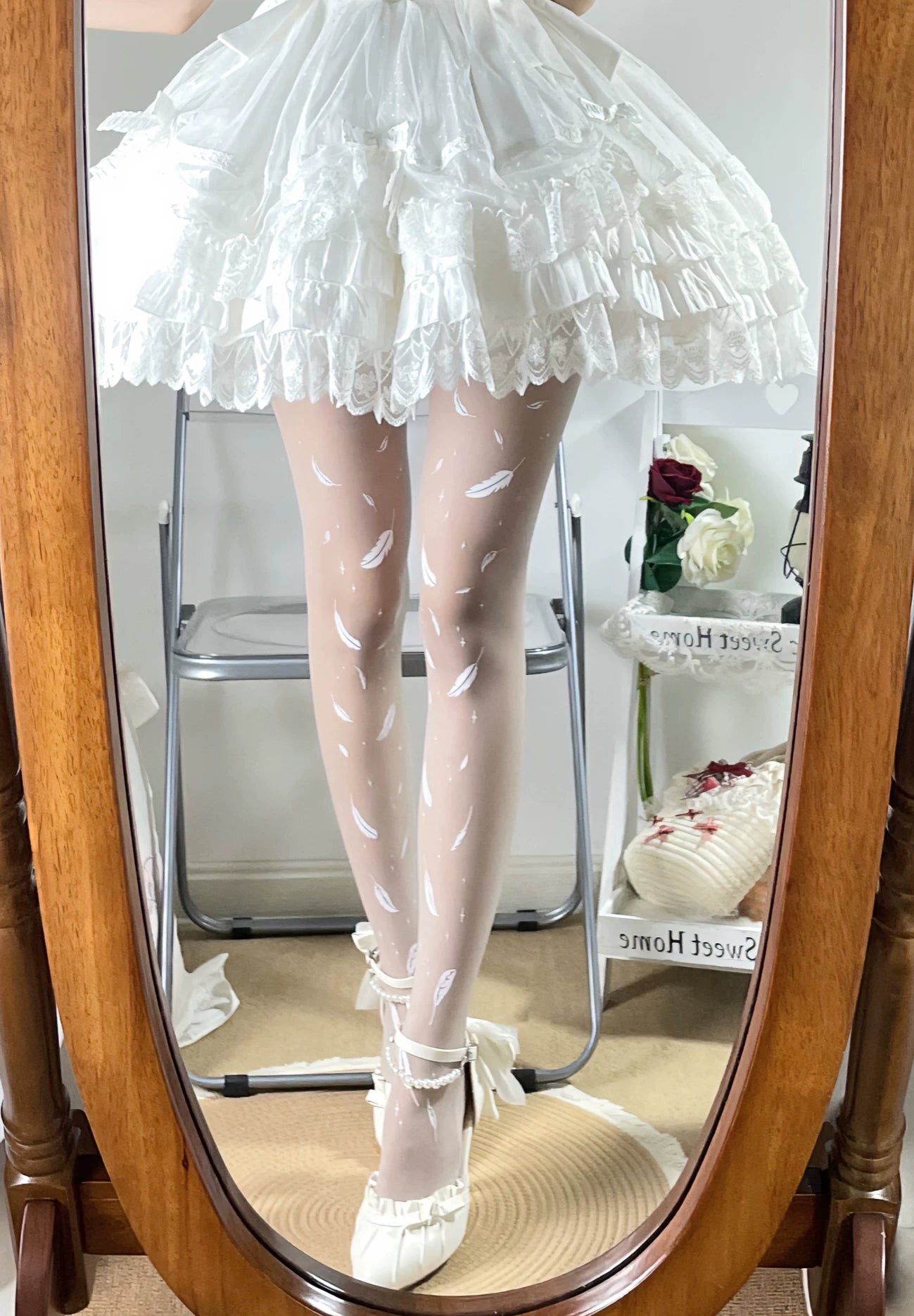 Fantasy Doll - Featherfall Print - Printed Tights with Feather and Star Motifs