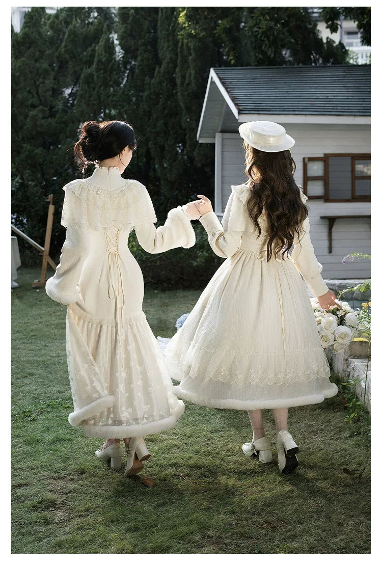 With PUJI - Winter Island Memory - Elegant Lolita Winter Coat & OP Dress Set