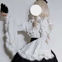 Nether Butterfly – Plus Size Gothic Lolita Set - White princess-sleeve blouse (bow tie included) / S