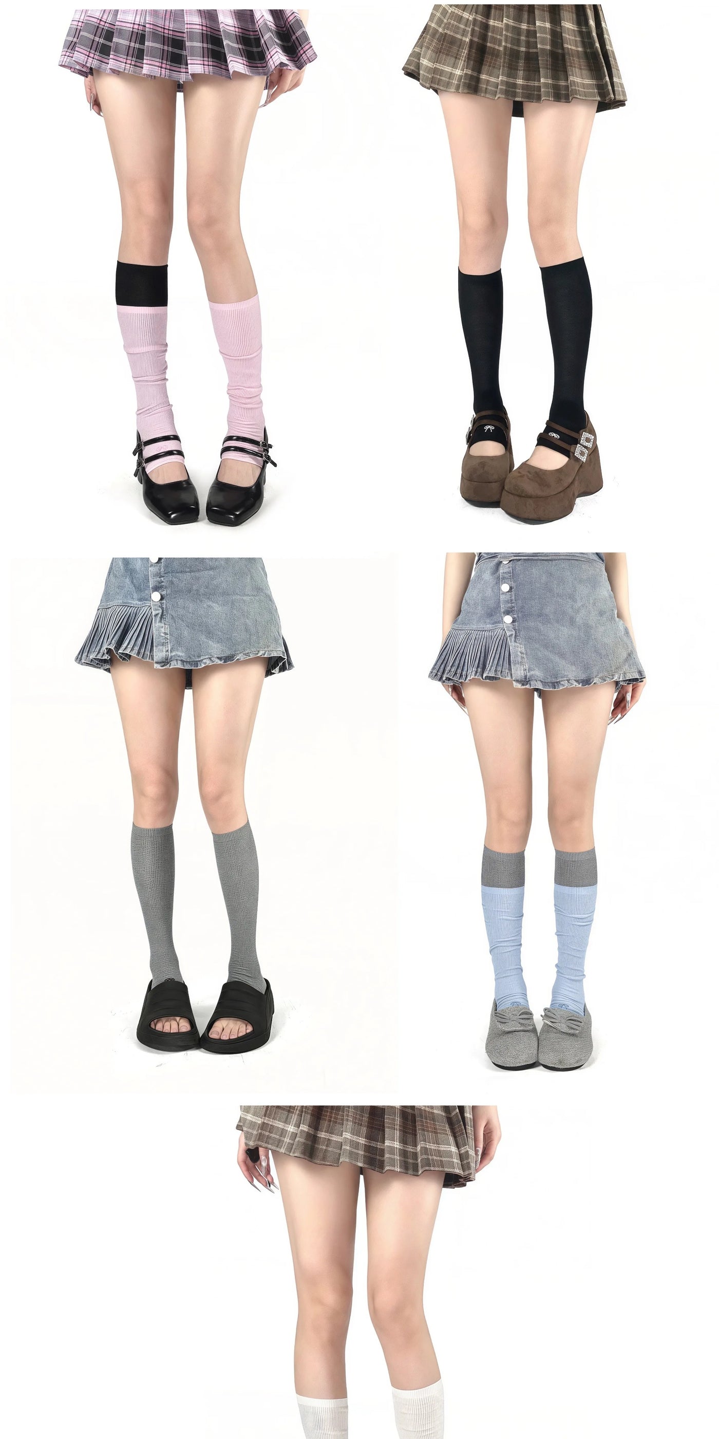 White Socks - Embroidered Bow - Cotton Mid-Calf Stirrup Leg Warmers with Embroidered Bows