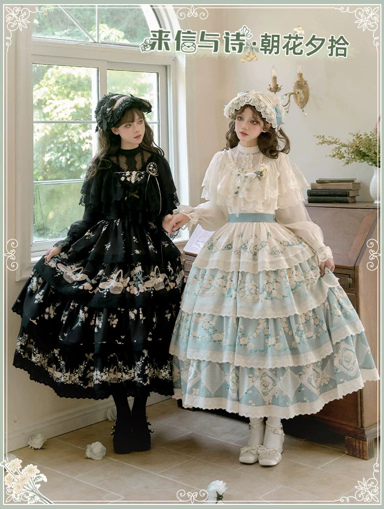 With PUJI - Letter and Poetry - Classic Lolita JSK Suit Four-tiered Twins Dress detail view 6