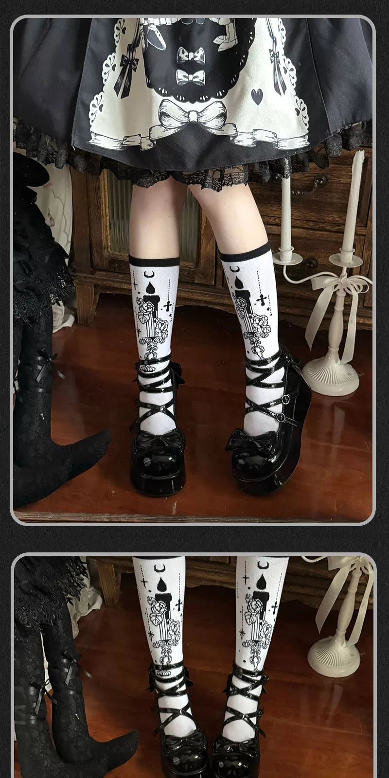 Milky Star Qiaoqiao - Gothic Candlestick - Gothic Candlestick Mid-Calf Socks with Lace Trim