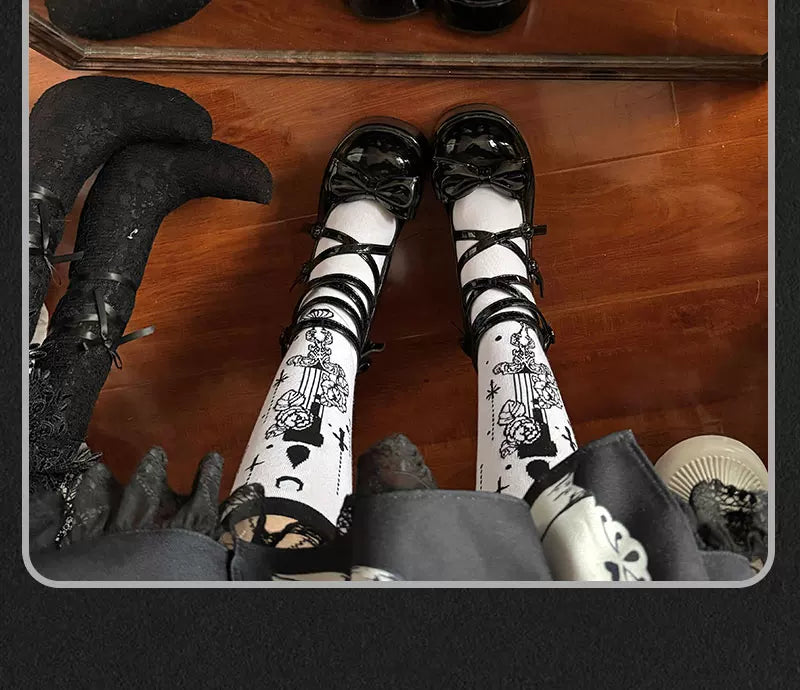 Milky Star Qiaoqiao - Gothic Candlestick - Gothic Candlestick Mid-Calf Socks with Lace Trim
