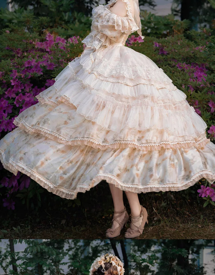 Cat Fairy - Rose Letter - Scattered floral chiffon JSK dress