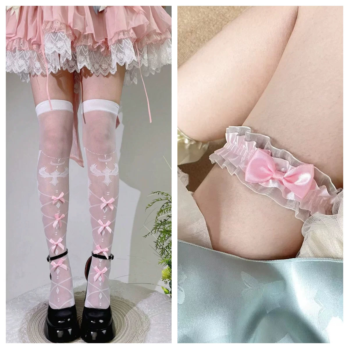 Fantasy Doll - Cross & Bow - Over-the-Knee Socks with Cross Motifs