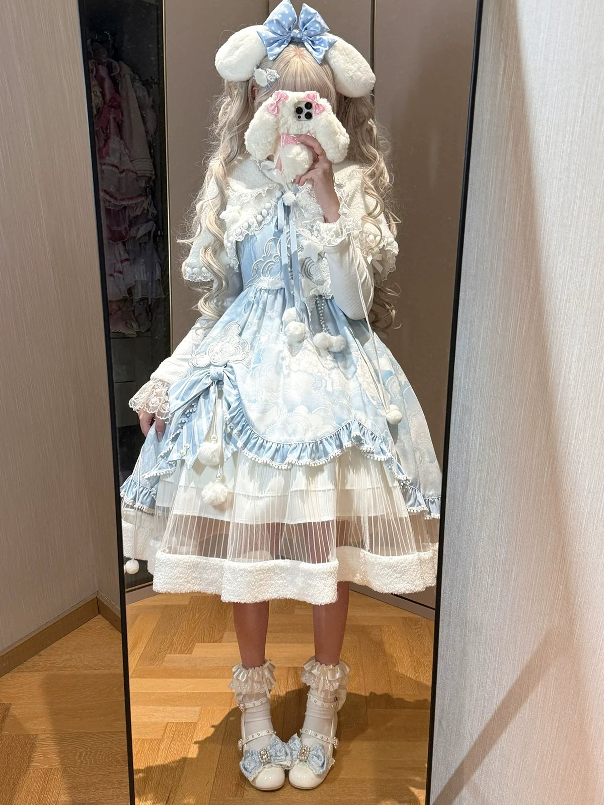 Letters from Unknown Star - Cloudscape Dream - Sweet Lolita JSK Suit, Fleece Cape