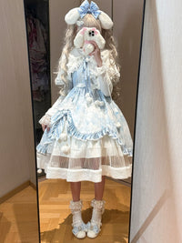 Letters from Unknown Star - Cloudscape Dream - Sweet Lolita JSK Suit, Fleece Cape - Cape + Top + JSK / S