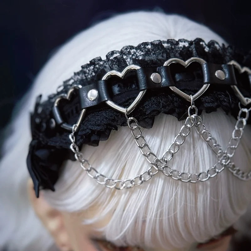 Strange Sugar - Gothic Handmade Lace Headband - Heart & Chain Decoration Headwear