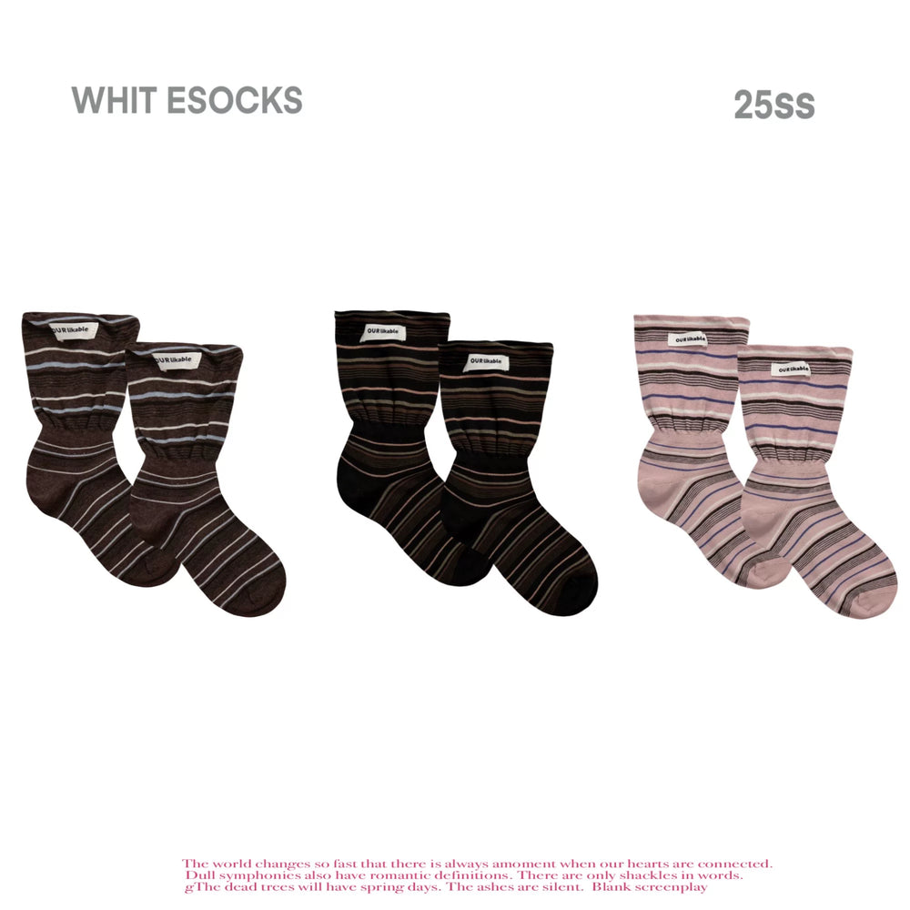Horizontal striped mid-calf Lolita socks with flared cuffs