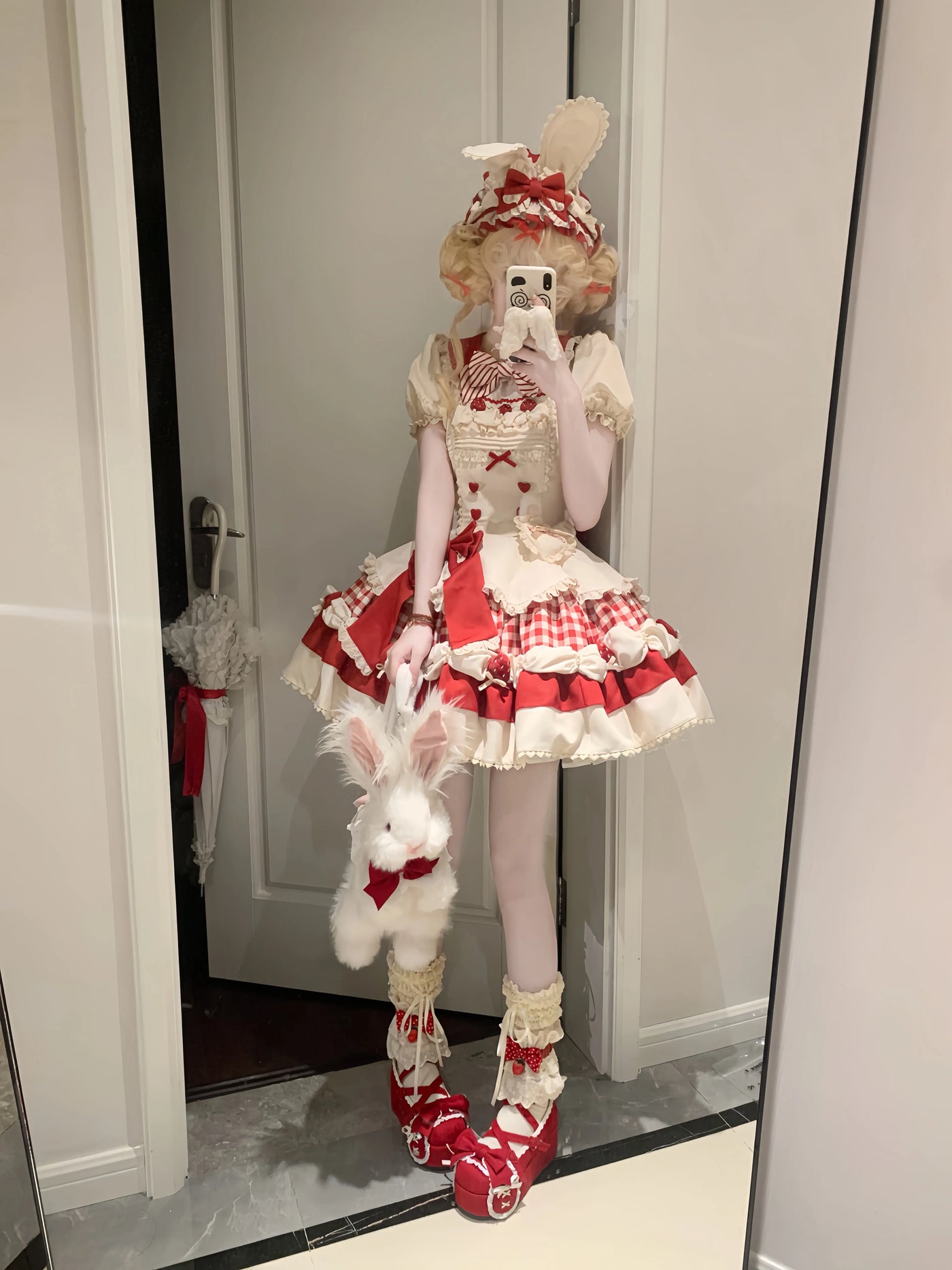 Xian Diandian - Berry Milk - OP or JSK Dress with Layered Ruffles and Bows