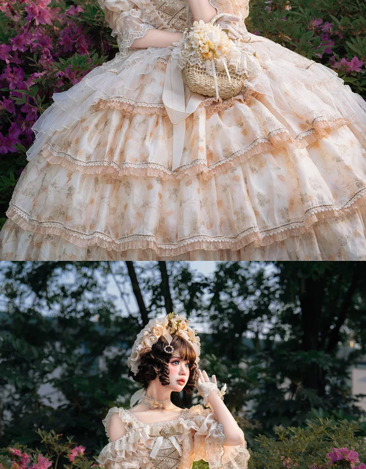 Cat Fairy - Rose Letter - Scattered floral chiffon JSK dress