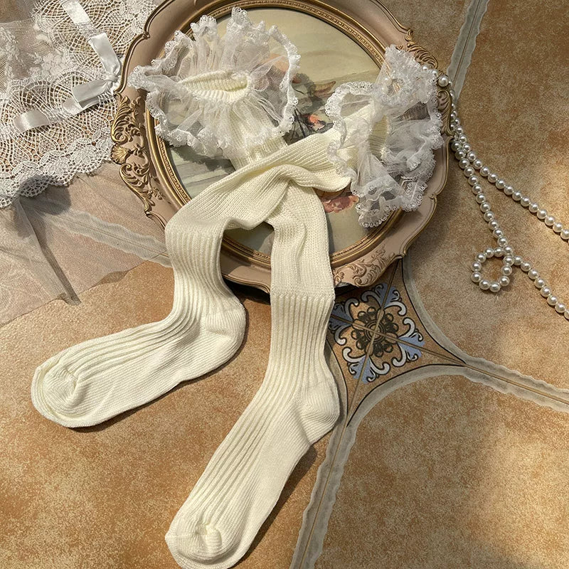 Sock Noble - Cloud Lace - Scrunch Mid-Calf Socks with Lace Trim