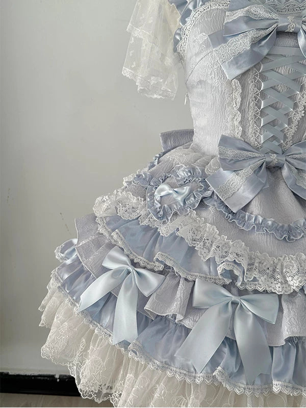 Creamy - Blue Princess - Blue Lolita dress with lace trims and six bows