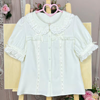 DMFS Lolita - Vintage Doll - Short-Sleeve Sweet Lolita Shirt with Doll Collar - milky white / M