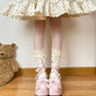 Beige socks, beige ribbon, mid-short socks / One Size