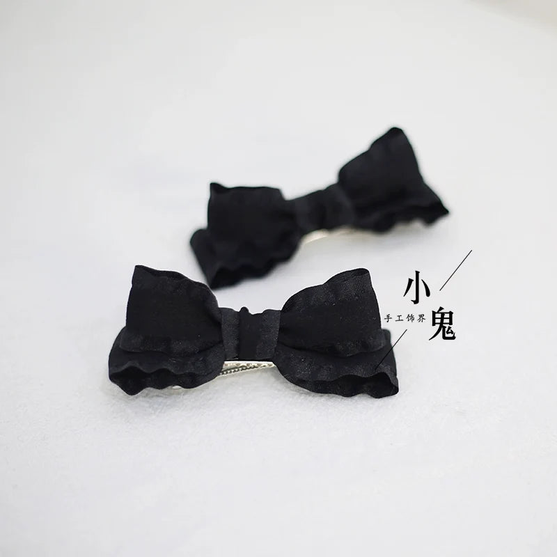 Xiaogui - Cute Lolita Headwear Ponytail Hairclips Daily Lolita Accessories a pair of black hairclips