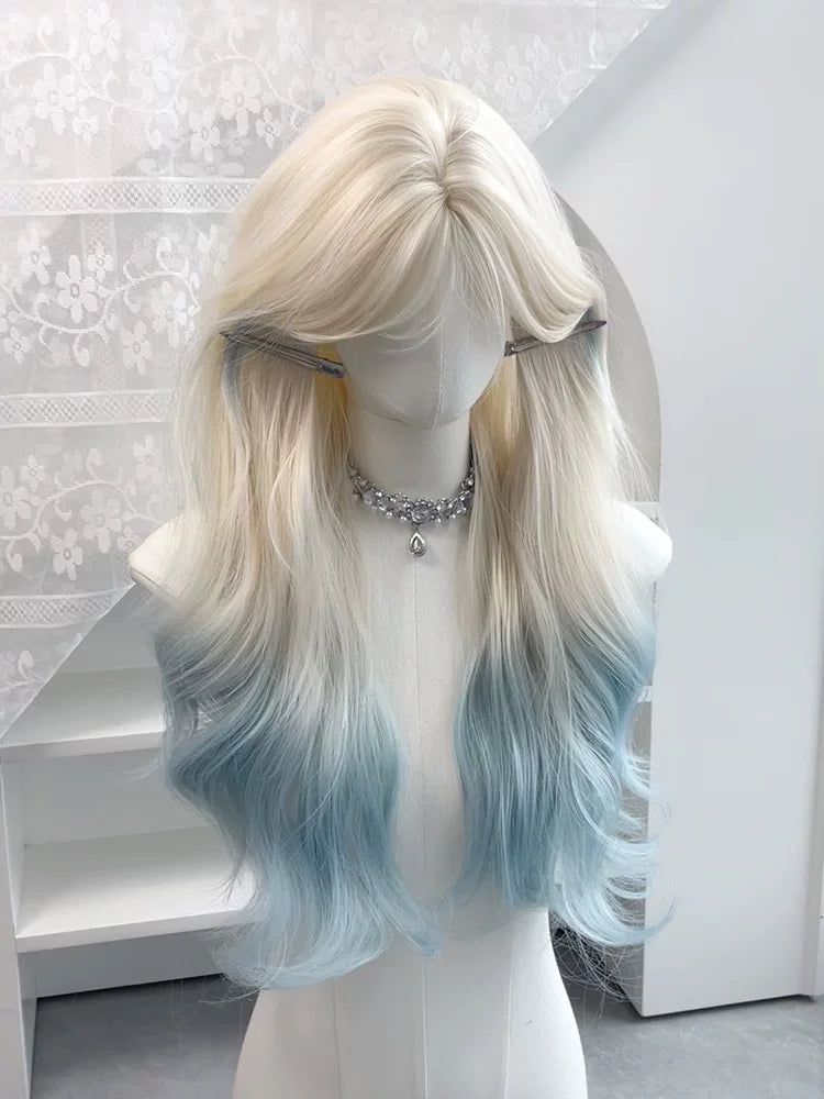 Kunkun Fish platinum-to-blue long wavy wig - view 3