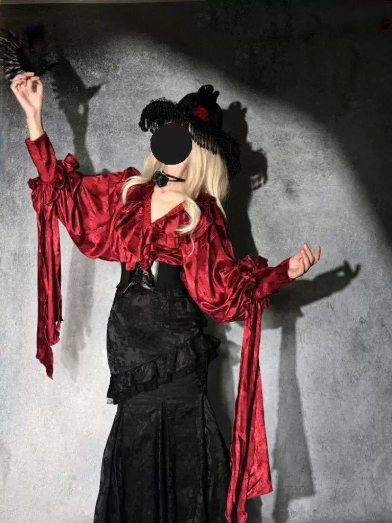 Sweetheart Dream Machine - Thorn Oracle - Gothic Blouse and Fishtail Skirt Set with Ruffled Sleeves