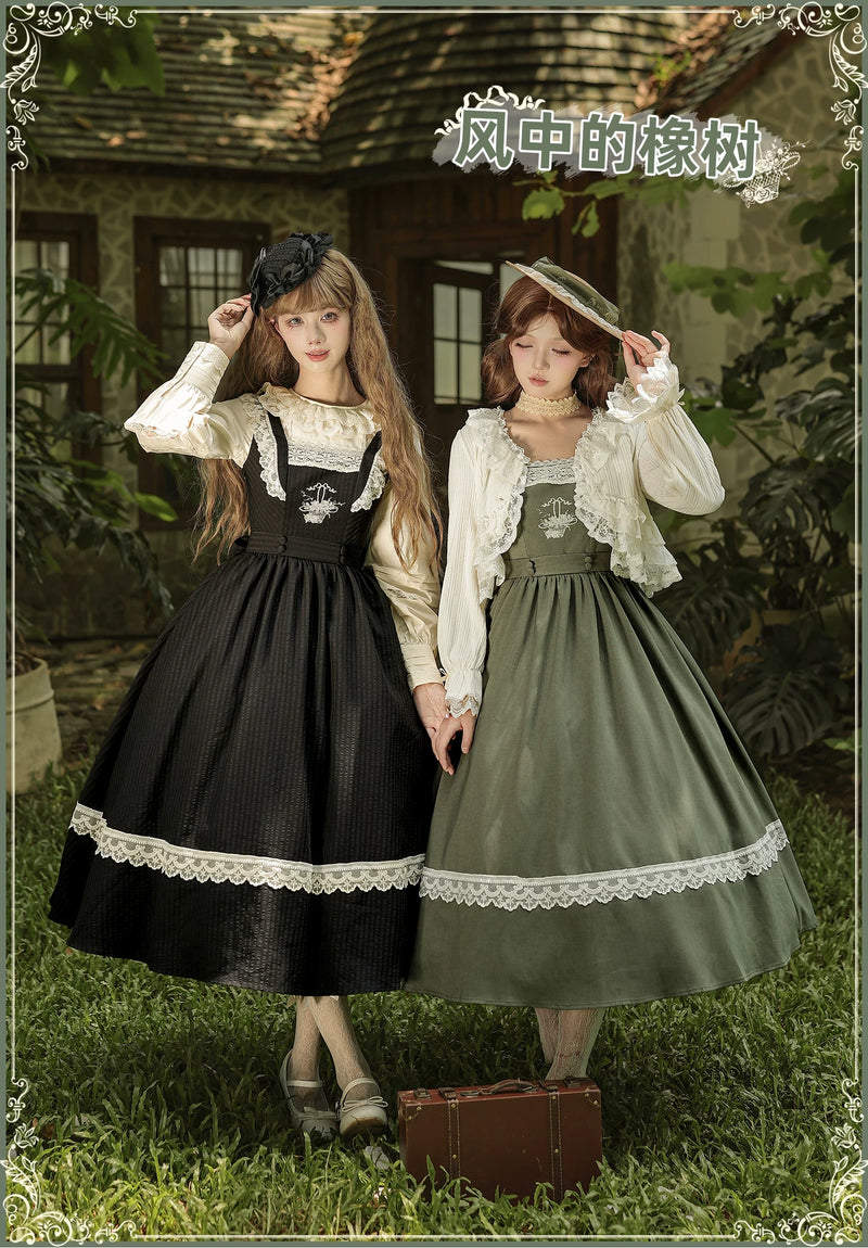 With PUJI - Oak in the Wind - Classic Lolita JSK Dress with Rose Basket Embroidery detail view 6
