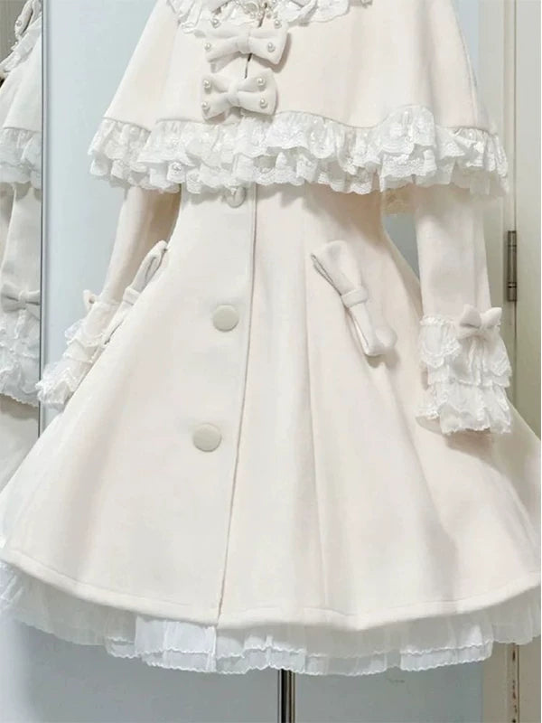 Creamy - Lady's Lace Cape - Ivory One-Piece Dress with Layered Lace Trim
